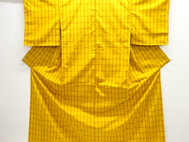 未使用品　格子織り出し米沢紬着物アンサンブル